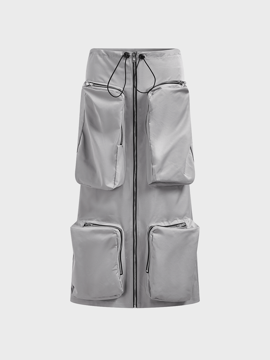 【Final Sale】Twill Pockets Color Block Maxi Skirt