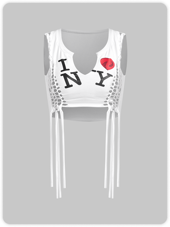 Cut Out Notched Text Letters Tank Top