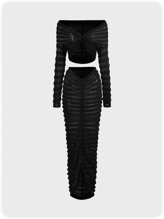 Texture Fabric Plain Top With Skirt Two-Piece Set