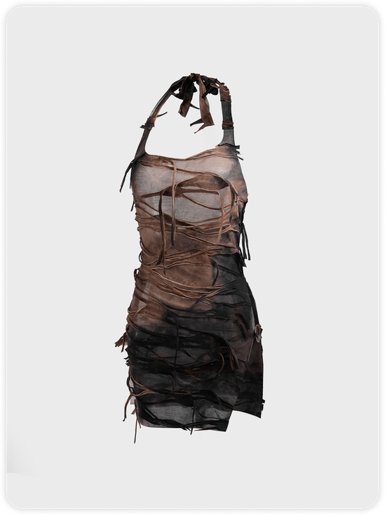 Tie Dye Split Halter Plain Sleeveless Short Dress