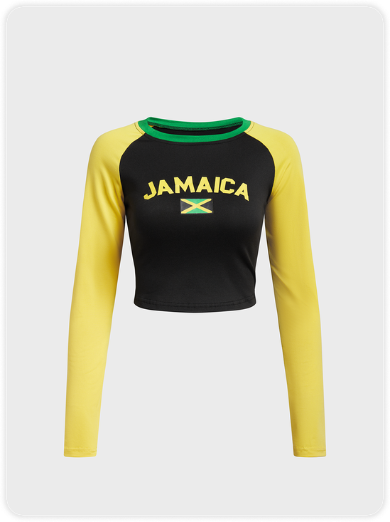 Jamaica Crew Neck Color Block Long Sleeve T-Shirt