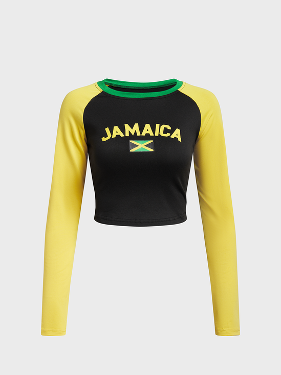 Jamaica Crew Neck Color Block Long Sleeve T-Shirt