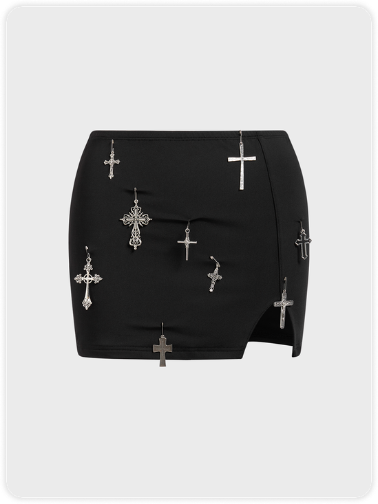 DIY CrossMetal Detail Short Skirt