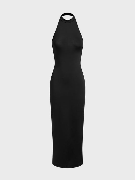 【Final Sale】Backless Halter Plain Sleeveless Maxi Dress