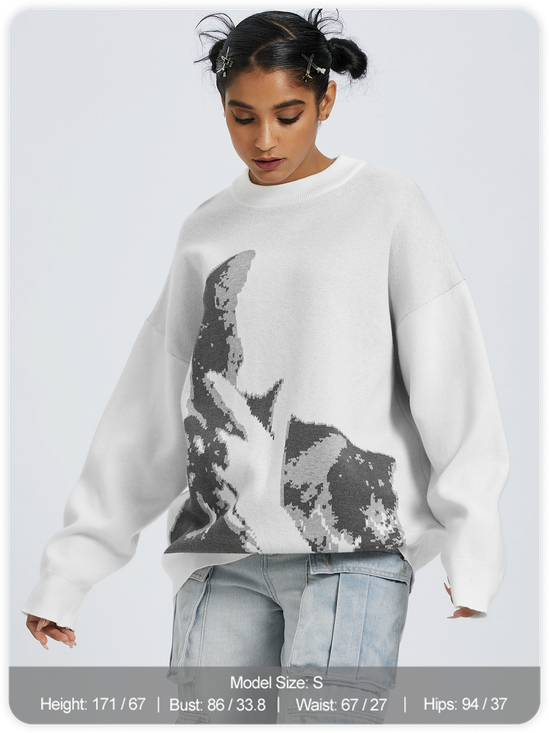 Crew Neck Face Long Sleeve Sweater