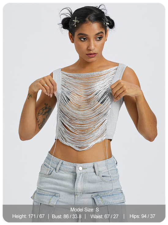 Tassel Crew Neck Plain Tank Top