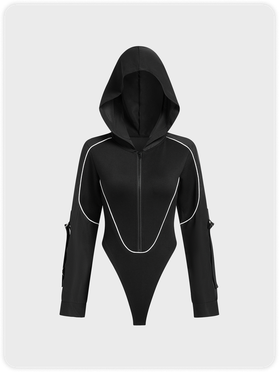 Hoodie Color Block Long Sleeve Bodysuit