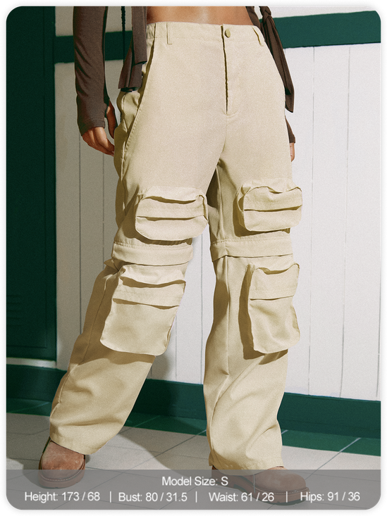 Pockets Detachable Plain Cargo Pants