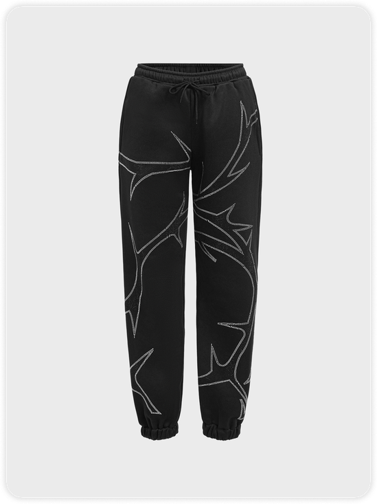 High Wasit Hotfix Rhinestone Plain Joggers