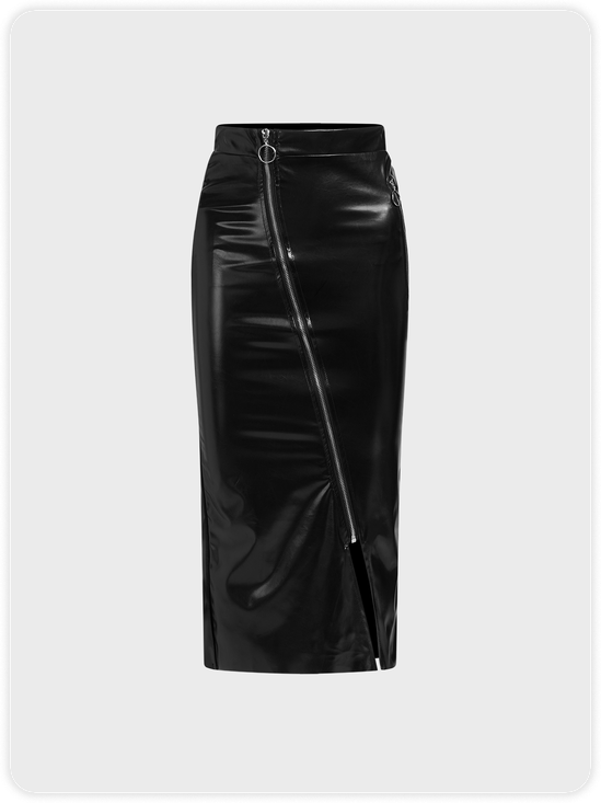 PU Zipper Plain Maxi Skirt