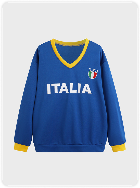 Italia V Neck Text Letters Long Sleeve Sweatshirt