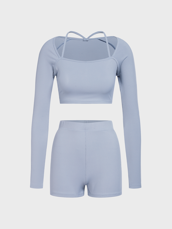 Plain Top With Shorts Two-Piece Set