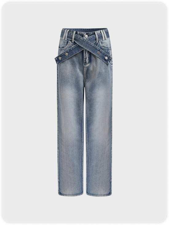 Denim Low Waist Plain Straight Jeans