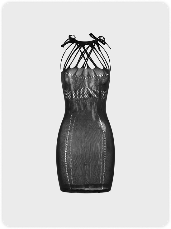 Halter Cut Out Plain Sleeveless Short Dress