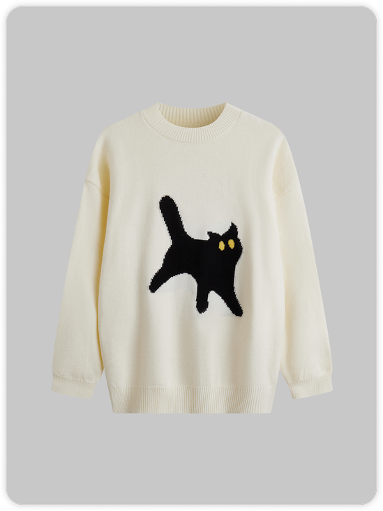 Crew Neck Animal Picture Long Sleeve Sweater