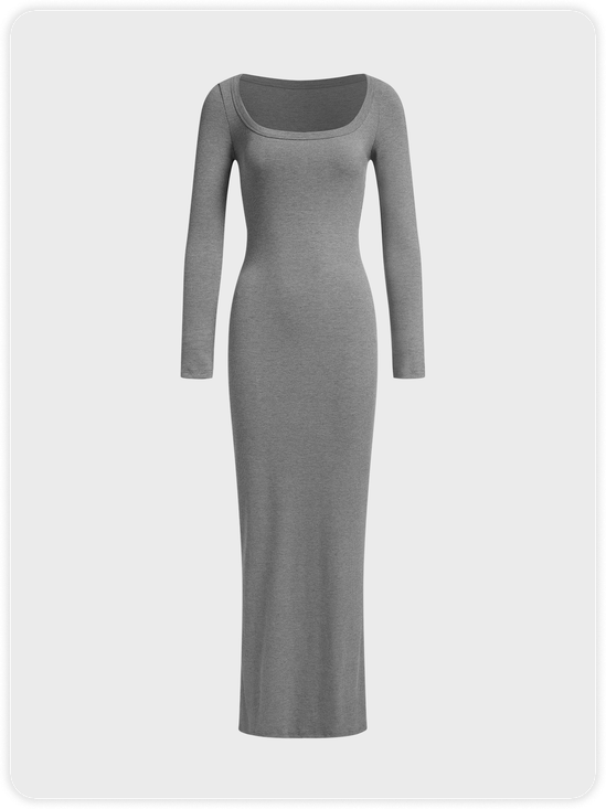Crew Neck Plain Long Sleeve Maxi Dress