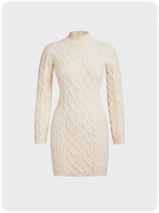 Knitted Backless Half Turtleneck Plain Long Sleeve Short Sweater Dress