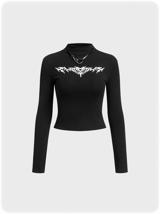 Turtleneck Painting Long Sleeve Shirt