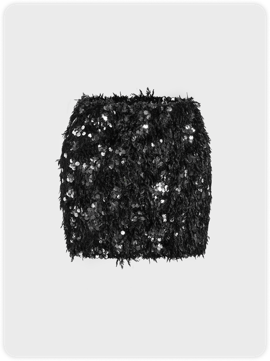 Sequined Plain Short Skirt