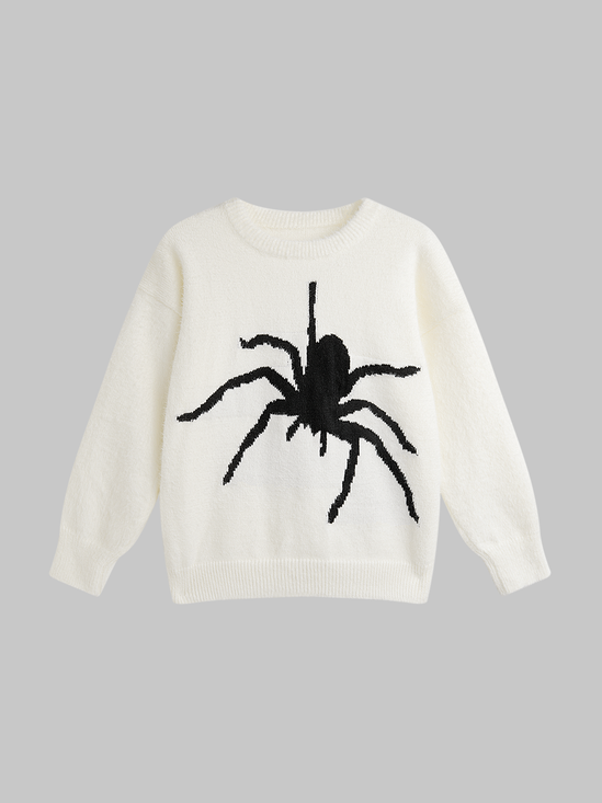 Crew Neck Spider Pattern Long Sleeve Sweater