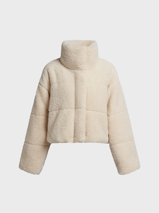 Fuzzy Stand Collar Plain Long Sleeve Padded Jacket
