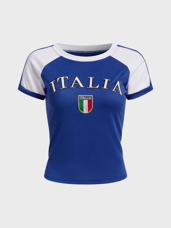 Italia Crew Neck Color Block Short Sleeve T-Shirt