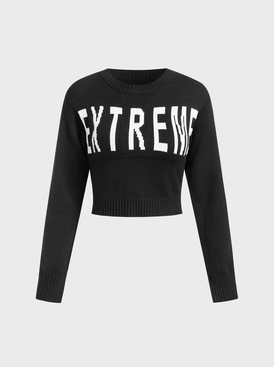 Crew Neck Text Letters Long Sleeve Sweater