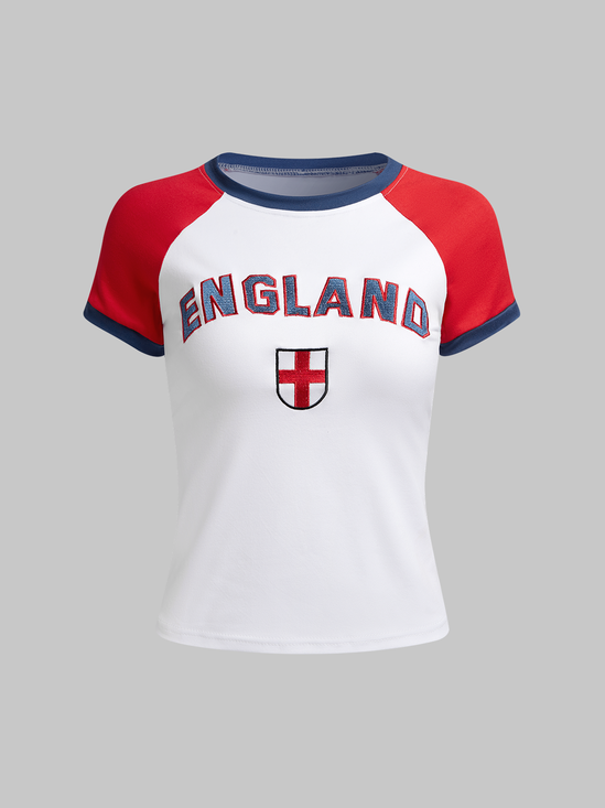 England Crew Neck Text Letters Short Sleeve T-Shirt