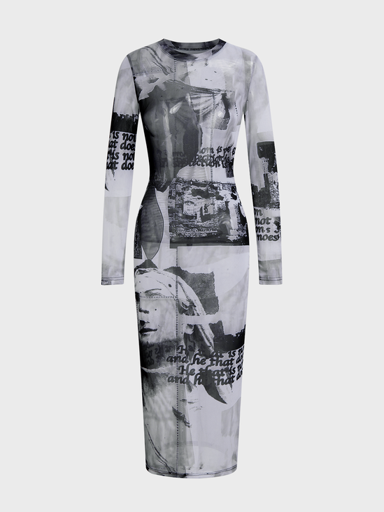 【Final Sale】Crew Neck Figure Long Sleeve Midi Dress
