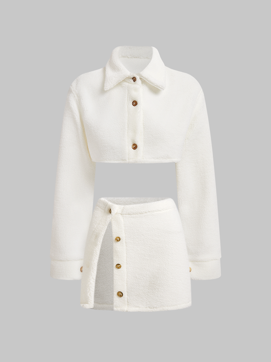 Imitation Cashmere Plain Top With Skirt Two-Piece Set