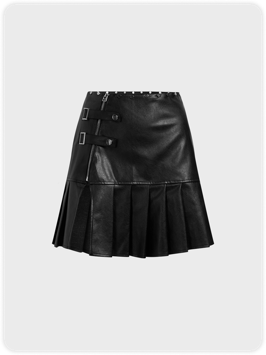 PU Split Plain Short Skirt