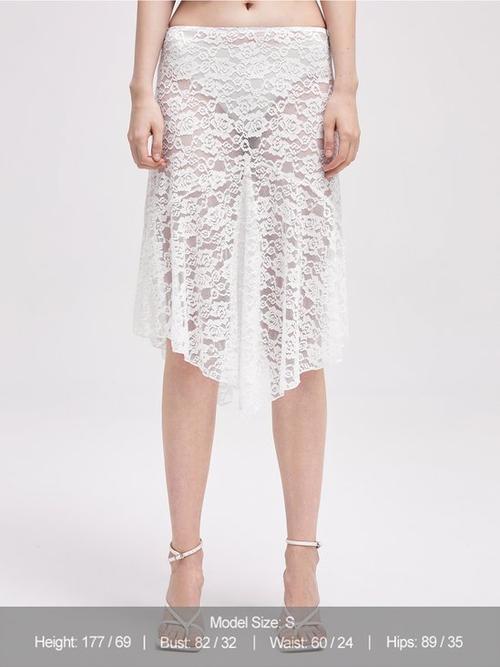 Lace Asymmetrical Plain Midi Skirt
