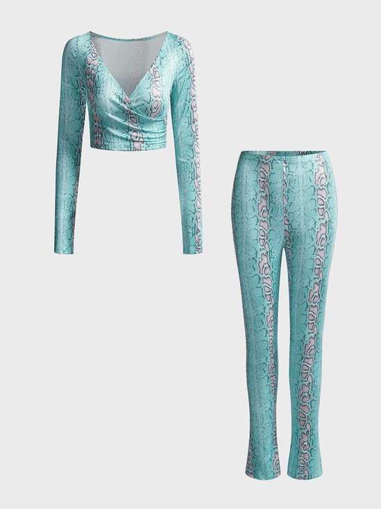 Snakeskin Top With Pants Two-Piece Set