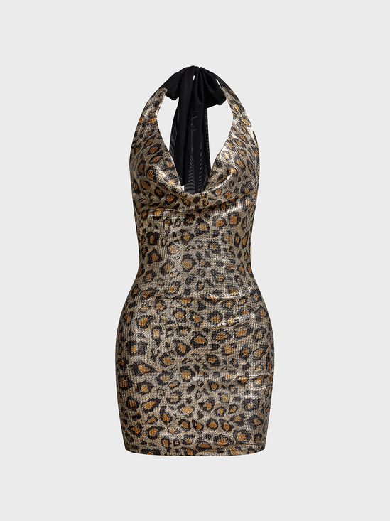 Halter Leopard Sleeveless Short Dress