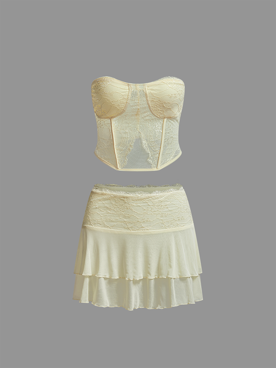 Lace Top With Skirt Two-Piece Set