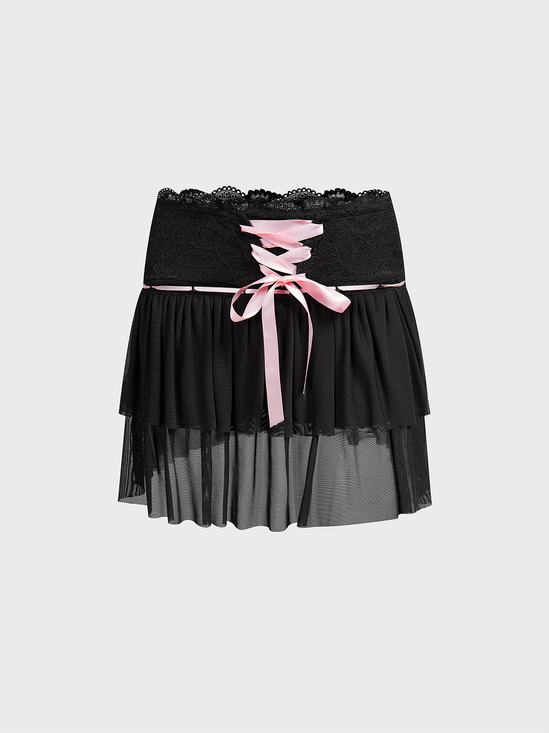 Lace up Plain Short Skirt