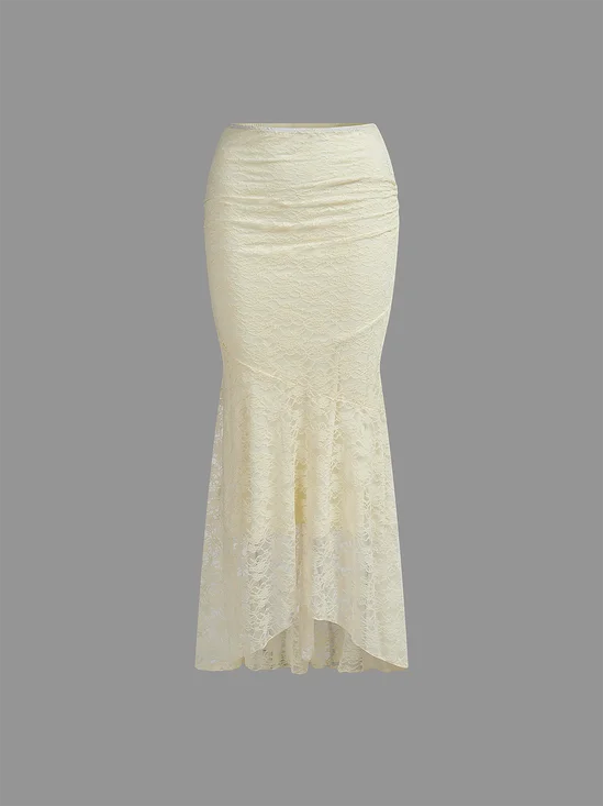 Double Layer Lace Plain Maxi Skirt
