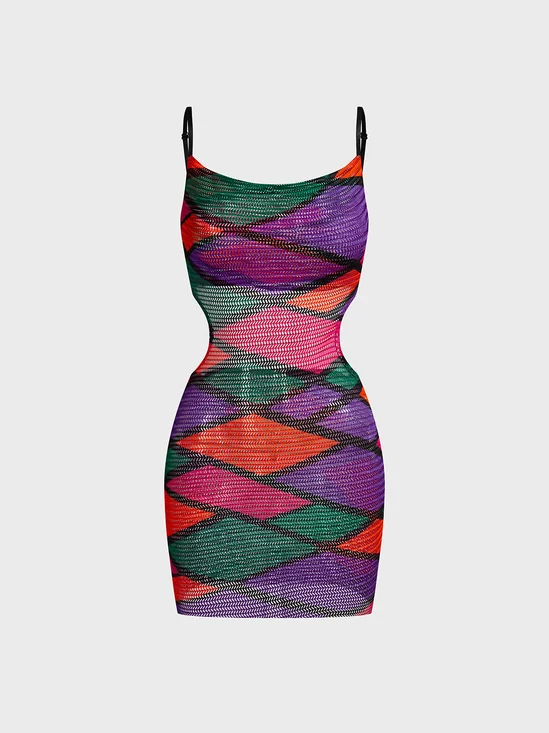 backless Spaghetti Geometric Sleeveless Maxi Dress