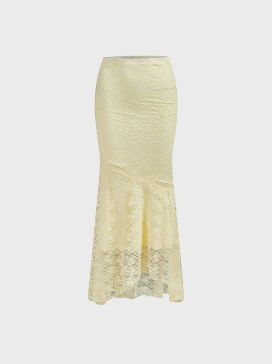 Lace lace Plain Maxi Skirt