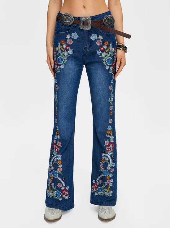 Denim Embroidery Patterns Bell-Bottomtrousers Jeans