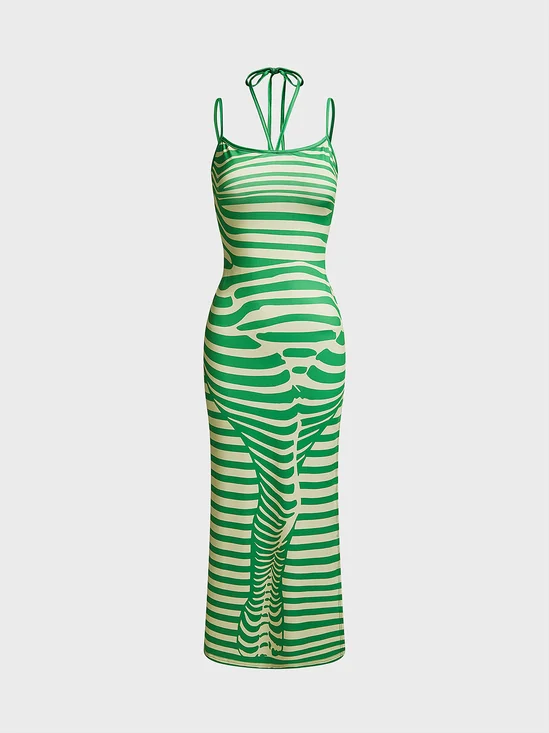 body print Spaghetti Striped Sleeveless Maxi Dress