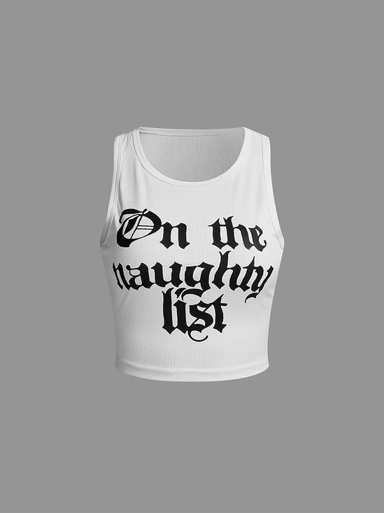 Crew Neck Text Letters Tank Top