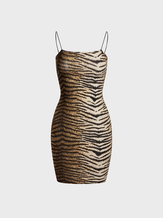 leopard Spaghetti Leopard Sleeveless Short Dress