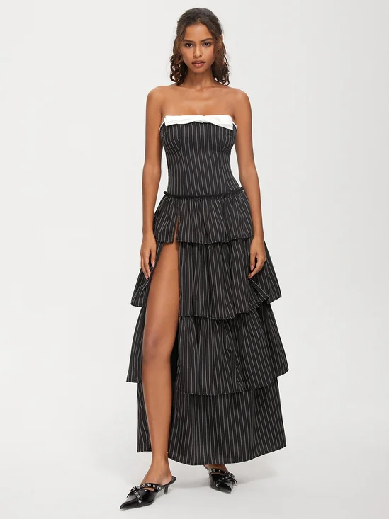 Strapless Striped Sleeveless Maxi Dress