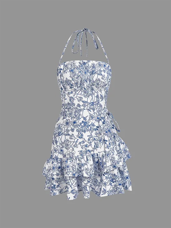 Strapless Floral Pattern Sleeveless Mini Dress