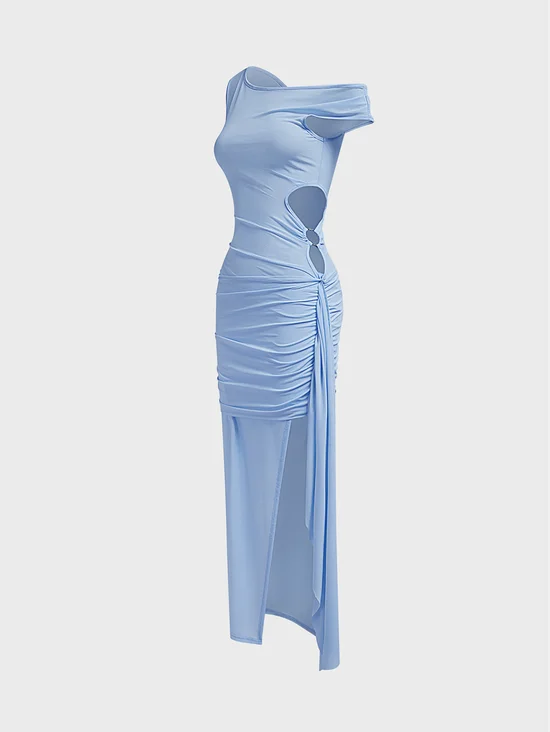 Split Asymmetrical Plain Sleeveless Maxi Dress