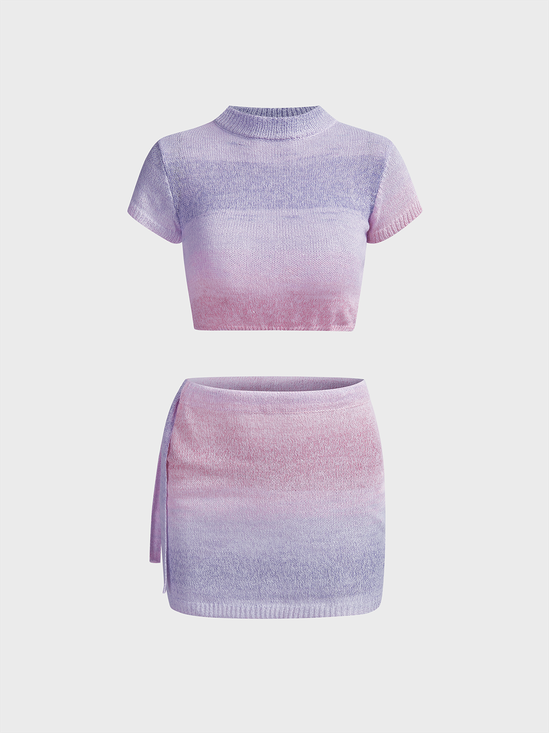 Knitted Ombre Top With Skirt Two-Piece Set
