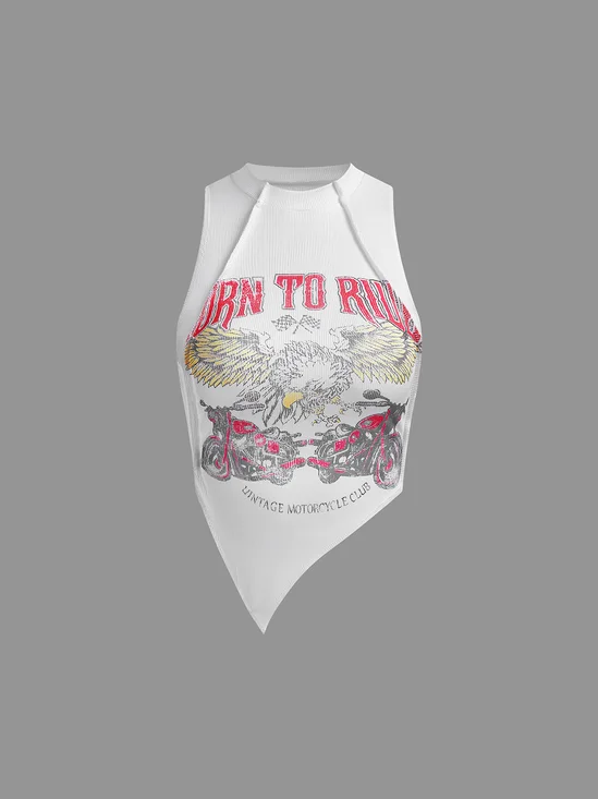 Ribbing Crew Neck Text Letters Tank Top