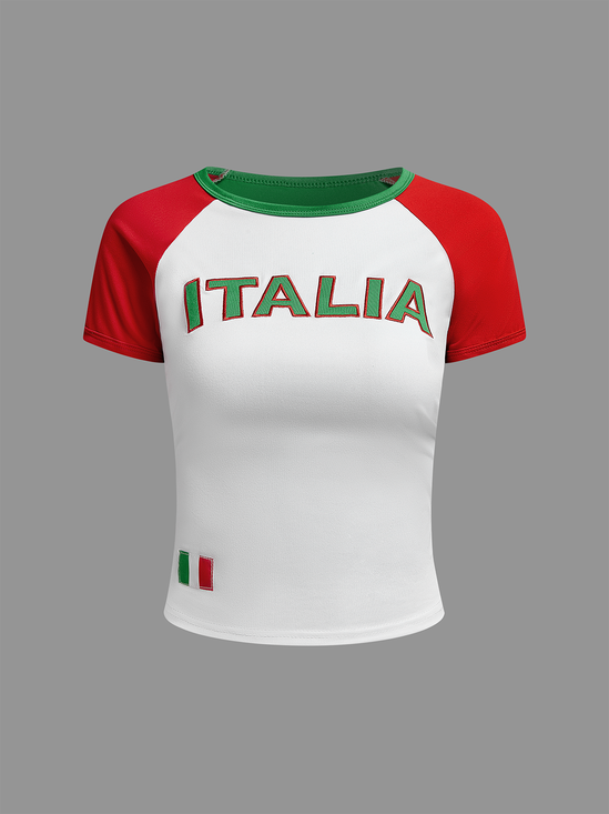 Jersey Italia Crew Neck Color Block Short Sleeve T-shirt