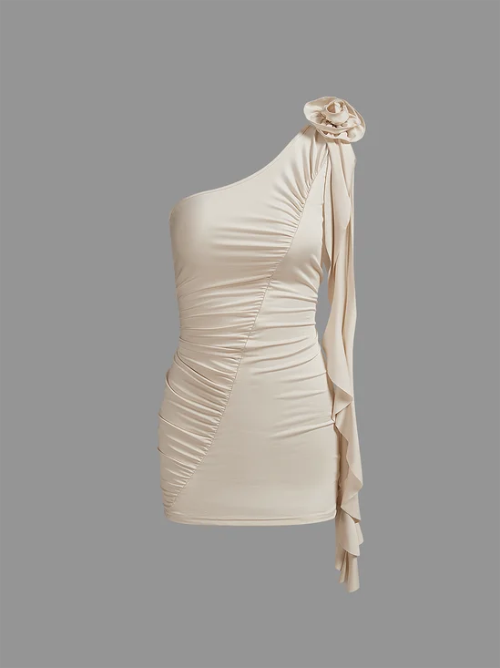 One Shoulder Plain Sleeveless Mini Dress
